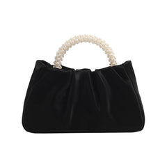Beatfull Evening Purse Women Small Pearl Handbags Soft Leather Ruched Bag Wedding Bridal Clutch Party Prom Crossbody Purses - Black