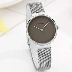 CURREN Women's Analogue Minimalist Elegant Formal Work Casual Extendable Stainless Steel Mesh Adjustable Pressure Safety Brooch, Silver