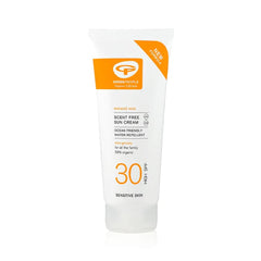 Green People Scent Free Sun Cream SPF30 Travel Size Sunscreen For Sensitive Skin & Prickly Heat - Reef Safe & Cruelty Free - 100ml