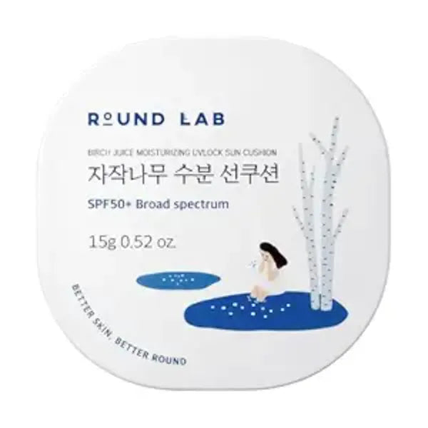 ROUND LAB Birch Juice Moisturizing UV Lock Sun Cushion, SPF50+ Broad Spectrum,  Mineral Sunscreen for All Family Members, Over Makeup Poratable Sun cushion, No White cast, Korean Sunscreen 0.52 oz