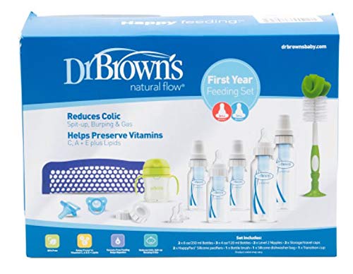 Dr. Brown's Natural Flow First Year Feeding Set, Bottle, Pacifiers, Brush