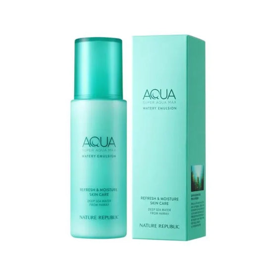 Nature Republic Super Aqua Max Watery Emulson, Hydrating Deep Sea Water Daily Moisturizer & Glow Lightweight Long Lasting Lotion Cream For Face, 130ml / 4.39 fl.oz