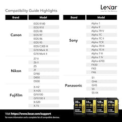 Lexar Professional 2000x SDXC Memory Card 256GB, UHS-II, C10, U3, V90, FHD & 8K Video, Read up to 300MB/s, for DSLR Cameras and Cinema Quality Camcorders (LSD2000256G-BNNNU)