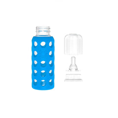 Lifefactory BPA-Free Glass Baby Bottle with Protective Silicone Sleeve and Stage 1 Nipple 9 Ounce Blue 110008