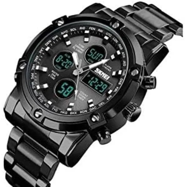 SKMEI  fashion analog digital watch waterproof sport clock metal - Black 389