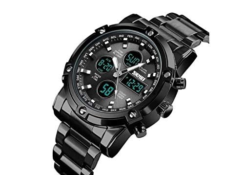 SKMEI 1389 fashion analog digital watch waterproof sport clock metal - Black