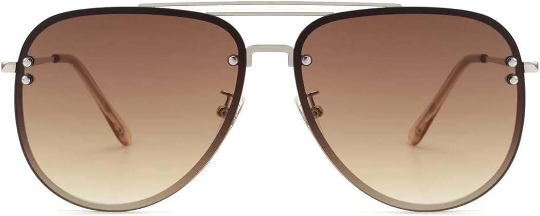 VIVIENFANG Premium Rimless Oversized Aviator Sunglasses for Women, Polarized PC Lens UV Protection Womens Shade VF2203