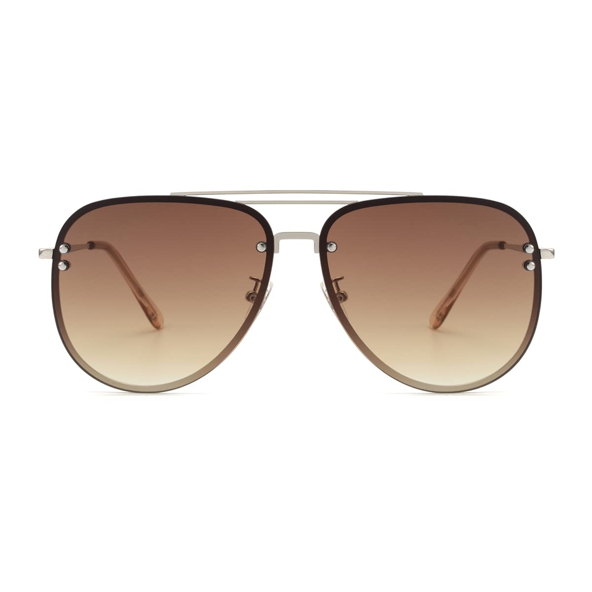 VIVIENFANG Premium Rimless Oversized Aviator Sunglasses for Women, Polarized PC Lens UV Protection Womens Shade VF2203