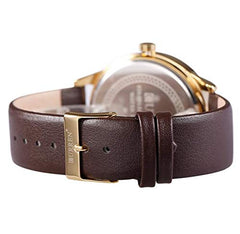 Curren Casual Man Watches With Leather Strap And Gold Color Case, Gold Color Dial Curren-8114 - Brown