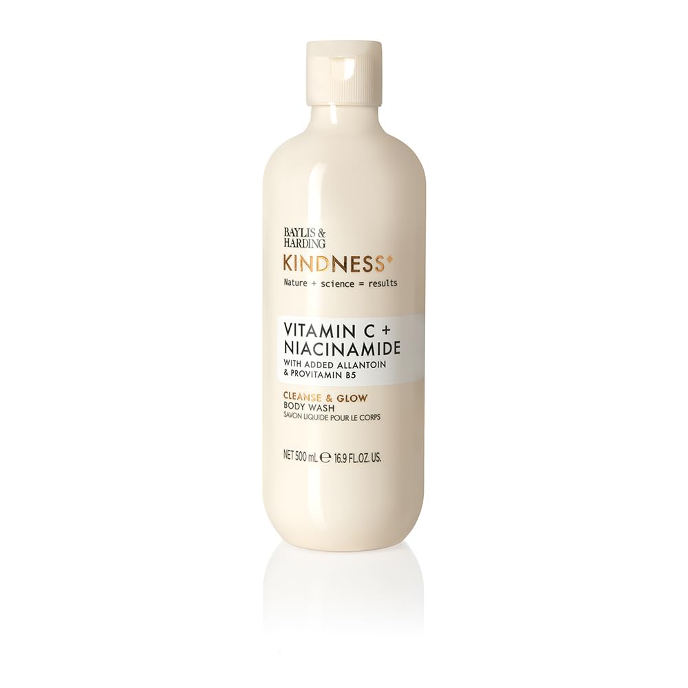 Baylis & Harding Kindness + Vitamin C and Niacinamide Cleanse & Glow Luxury Body Wash 500ml | Added Allantoin & Provitamin B5 | Vegan | Dermatologist approved.