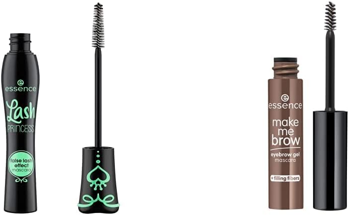 Essence Lash Princess False Lash Effect Mascara, Black & Essence Make Me Brow Eyebrow Gel Mascara - 02 Browny Brows