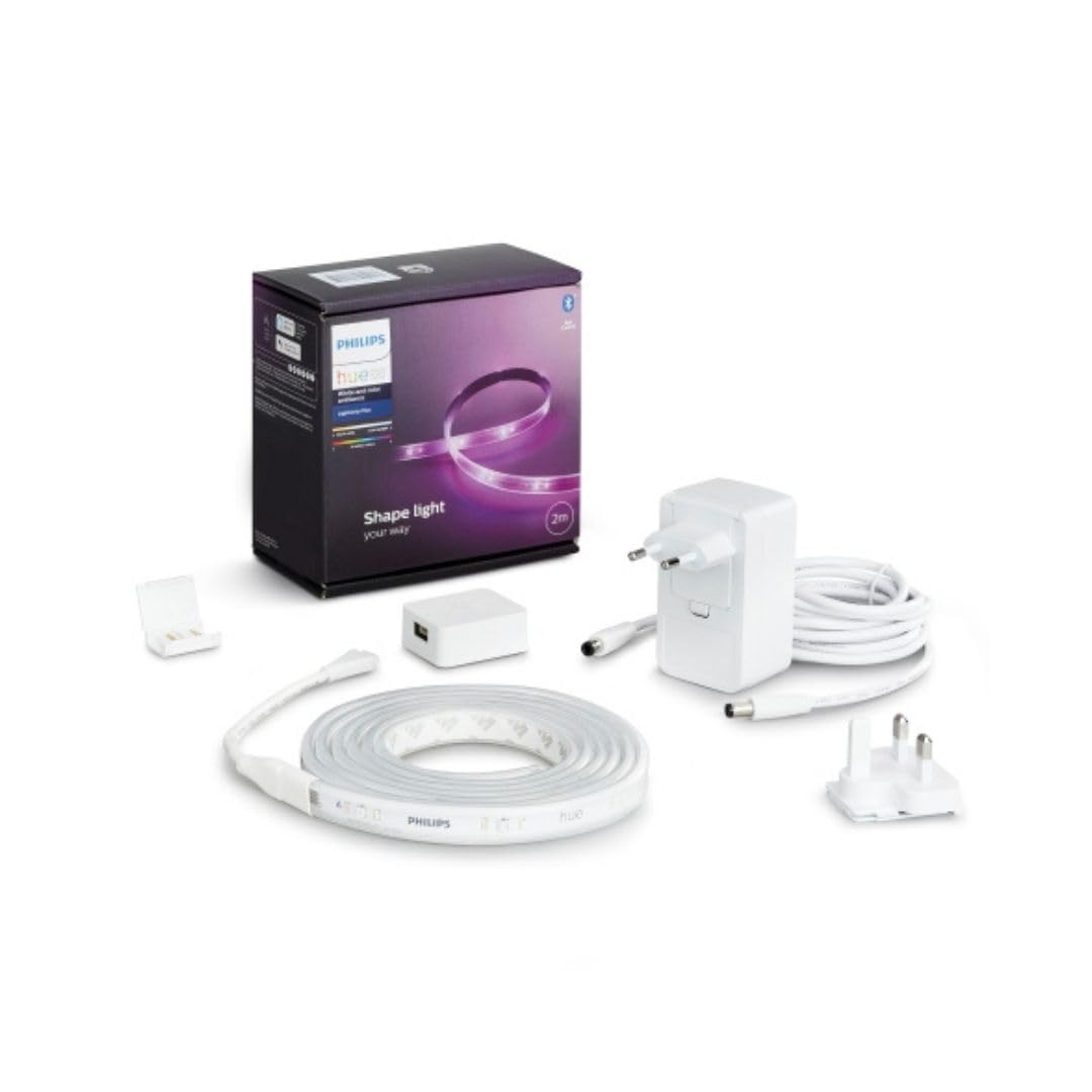 Philips Hue Uae Lightstrip Plus V4 Apr 2M Base Kit White And Colour Ambiance Bluetooth & ZiGBee Compatible Hue Bridge Optional,Works With Alexa & Google Assistant