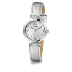 GUESS Women's 28mm Watch - Silver Strap Silver Dial Silver Tone Case