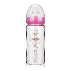 Fissman Baby Feeding Glass Bottle, Light and Slim Bottle Easy to Hold, Food Grade Borosilicate Glass, Wide Neck, Dishwasher And Easy to Clean, BPA Free 260ml (Pink)
