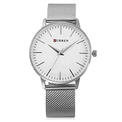CURREN 9021 Women Fashion Simple Japan Quartz Movement Watch Stainless Steel Band Wristwatch (sliver white)
