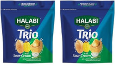 Halabi Trio Mix Sour Cream Healthy Baked Snacks - Mixed Nuts, Roasted Peanuts, Crunchy Corn, Crispy Coated Peanuts - Resealable Bag - 150g (Pack of 2)