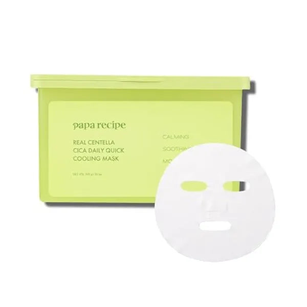 Papa Recipe Real Centella Cica Daily Cooling Facial Masks Instant Soothe & Calm, Hydrating Face Masks, Dermatologist tested, Sensitive & Acne Prone Skin Friendly, Korean Skincare