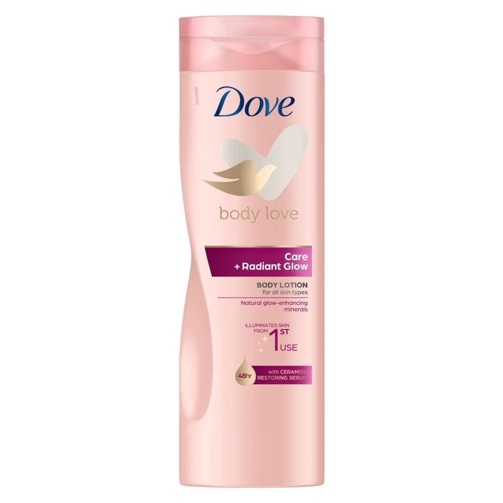 Dove Body Love Care Lotion, for glowing and radiant skin, Care + Radiant Glow, with Ceramide Restoring Serum and natural glow enhancing minerals, 427822, 446.0 grams, 400.0 milliliters, 1.0 count, 1