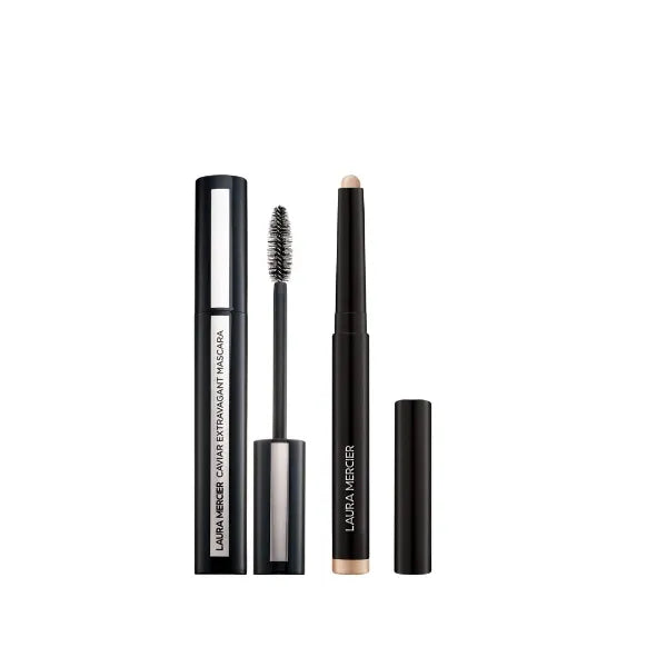Laura Mercier Caviar Stick Cream Eyeshadow: Shimmer Finish, 24HR Wear, Long Lasting, Rich Color, Easily Blendable and Buildable, Waterproof, Starlight + Caviar Extravagant Mascara Bundle