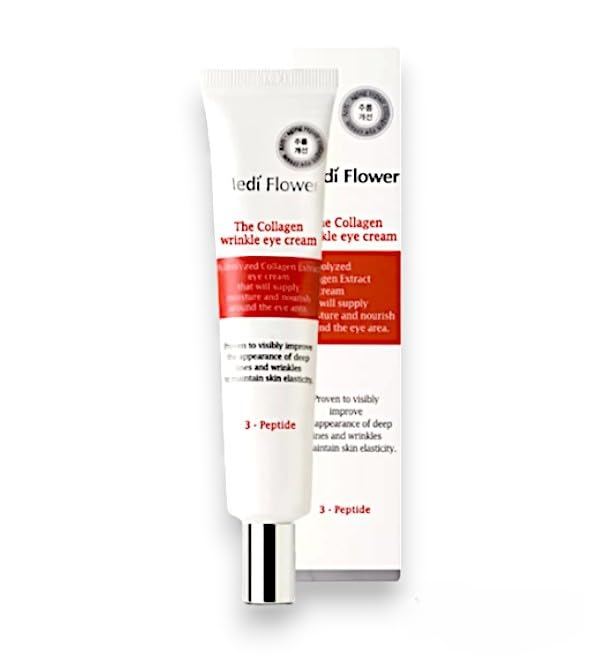 Korean Collagen Anti-Wrinkle Eye Cream for Delicate Skin Around Eyes with Hyaluronic acid, Adenosine & Sodium Hyaluronate, Age Reduction & Intensive Moisturizing, by MediFlower, Made in Korea