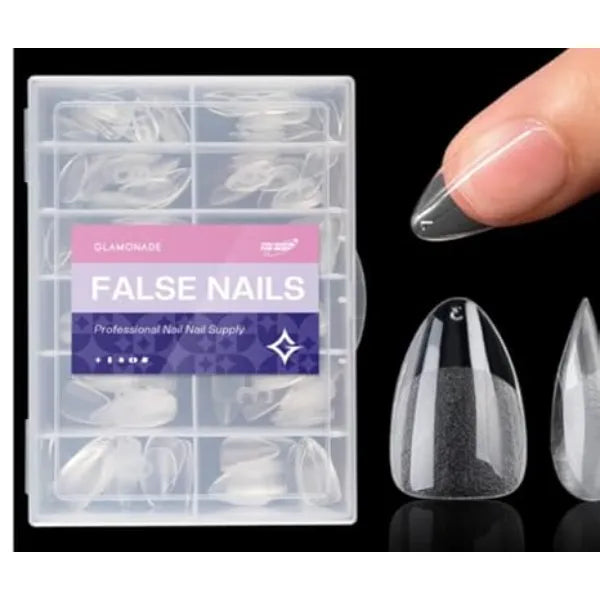 Glamonade Fake Nails Short Almond 312PCs Pre Etched Full Cover Gel Nail Tips Clear with 12 Sizes for Beginners Home Salon Use