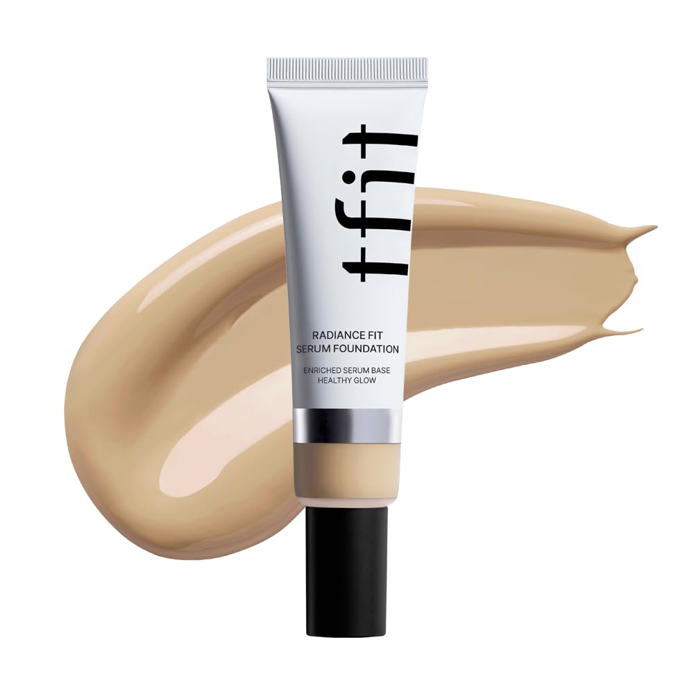 TFIT Radiance Fit Serum Foundation - Flawless Coverage, Dewy Finish, Long-Lasting, Lightweight (W02 Almond Butter, 1.05 Oz.)