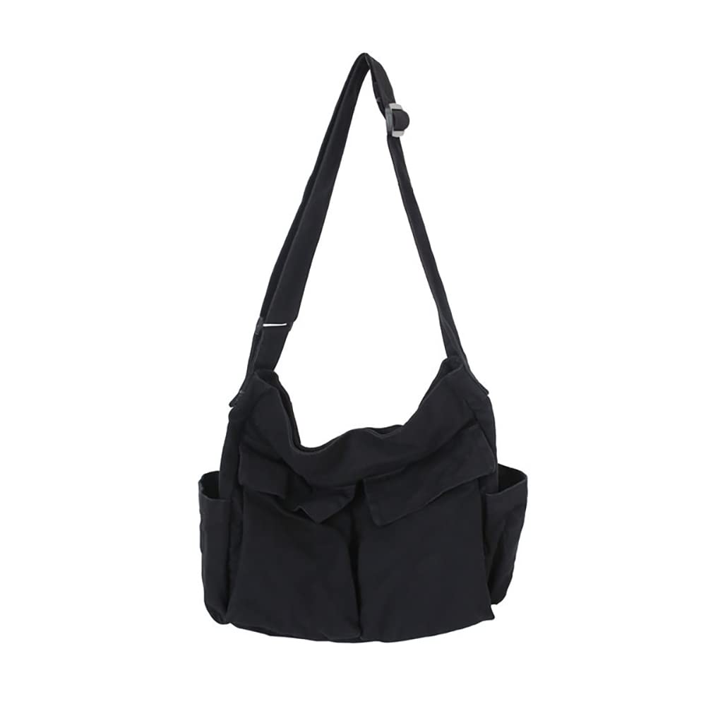 Sumleno Bohemian Hipster Hobo Boho Hippie Crossbody Bag Purse Canvas Sling Bag Aesthetic Tote Large Handbags Fairy Grunge Bag - Black