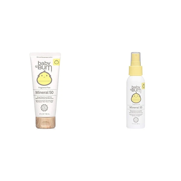 Sun Bum Baby Bum SPF 50 Sunscreen Lotion and Spray Bundle - Mineral UVA/UVB Protection for Sensitive Skin - Travel Size - 3 FL OZ Each
