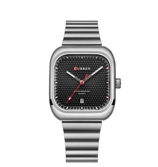 Curren 8460 Casual Steel Strap Square Men Quartz Watch Japan Movement - silver black