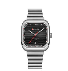 Curren 8460 Casual Steel Strap Square Men Quartz Watch Japan Movement - silver black