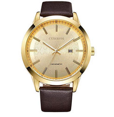 Curren Casual Man Watches With Leather Strap And Gold Color Case, Gold Color Dial Curren-8114 - Brown
