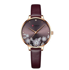 CURREN 9068 Brand Women Watch Fashion Flower Dial Quartz Ladies Leather Wristwatch Elegant Gift Lady Watche WITH ORIGNAL GIFT BOX - BROWN