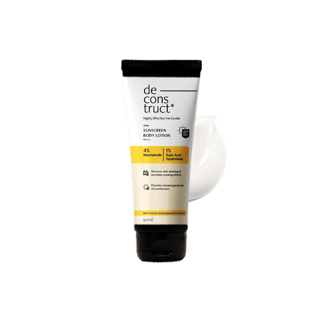 Deconstruct Detan Sunscreen Body Lotion SPF 50 PA++++ | Broad Spectrum UVA and UVB Protection| Lightweight , Water-Resisitent , Non-Greasy Formula | With Kojic Acid & Niacinamide for Reducing Tan