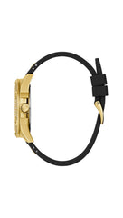 GUESS US Women's Gold-Tone and Black Silicone Multifunction Watch