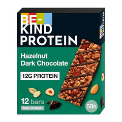 BE-KIND Hazelnut Dark Chocolate Protein Bar, 12g Plant Protein Tasty Protein Bars,Gluten Free Snacks,High Fibre,No Artificial Preservatives,No Artificial Colors, No Artificial Flavours - 50g, Pack of 12