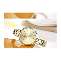 Curren 9017 Metal Strap (Stainless Steel Strap) Round Analog Waterproof Watch for Women Gold