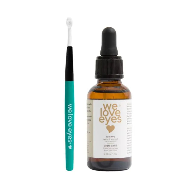 We Love Eyes - All Natural Tea Tree Eyelid Cleansing Oil + Eyelid Margin Scrub Brush Kit - Wash away Bacteria, Debris