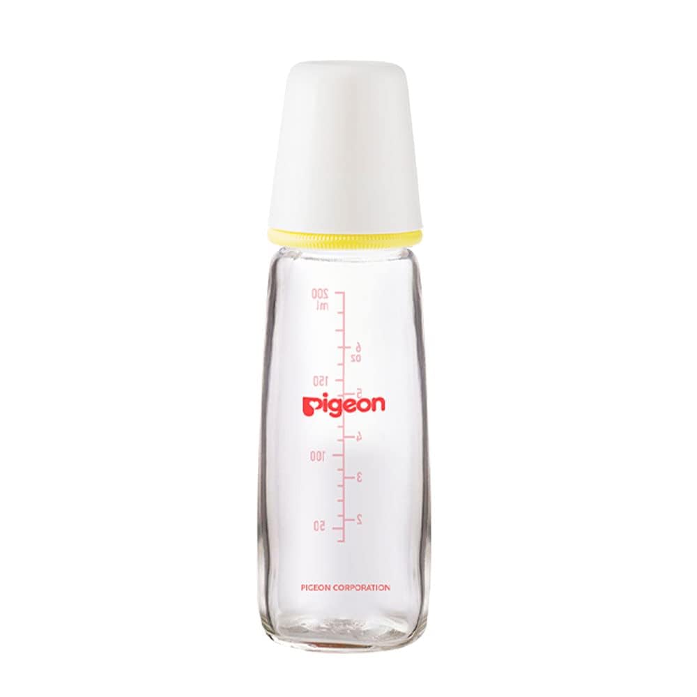 Pigeon Slim Neck Glass Bottle, White Cap, Ultra-Soft Silicone, Anti-Colic, Bpa & Bps Free, 200Ml, Multicolor