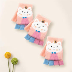 ASSHMHTC Kids Fingerless Gloves, 1 Pairs Winter Warm Convertible Flip Top Gloves Soft Knit Lining and Elastic Cute Cartoon for Kids Boy Girls 7-10 Years