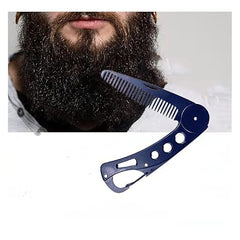 Tazweeq Men's Grooming Stainless Steel Folding Beard Comb, Anti-Static Hair Styling Pocket Beard Comb (Black)