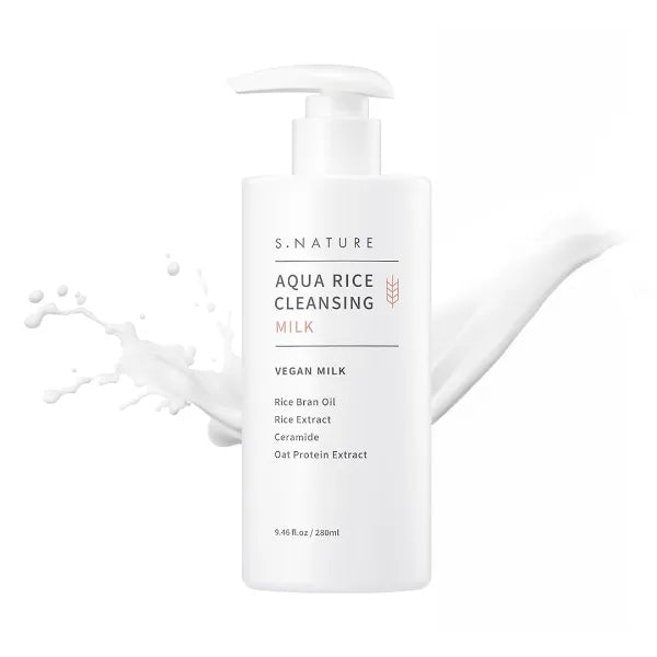 S.NATURE AQUA RICE CLEANSING MILK | Deep Cleansing Face Wash for Dry & Sensitive Skin with Rice Bran Oil | Blackhead RemoverㅣHydrating, Mild, Vegan | Korean Skincareㅣ 9.46 fl.oz, 280 ml