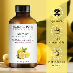 MAJESTIC PURE Lemon Essential Oil | 118 ml | 100% Pure and Natural Lemon Oil | Premium Grade Essential Oils for Hair Care, Home Diffusers, Skin, Aromatherapy, Massage and Humidifiers
