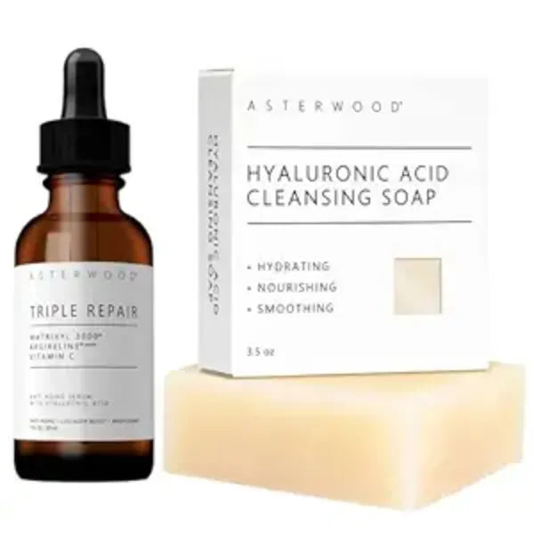 Asterwood Triple Repair Serum 1 oz + Hyaluronic Acid Cleansing Face Soap 3.5 oz