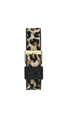 GUESS US Women's Gold-Tone and Animal Print Silicone Multifunction Watch