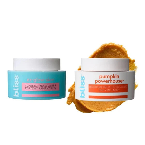 Bliss Ex-glow-sion Super Rich Face Moisturizer for Dewy, Radiant Skin | Advanced Shea Butter Nourishes & Hydrates and Pumpkin Powerhouse & Resurfacing Enzyme Mask