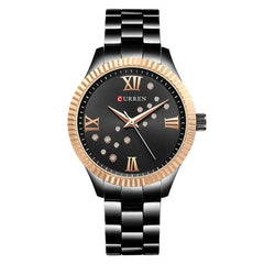 CURREN Watch 9009 Women's Quartz Watch Designer Crystal Wristwatch Ladies Watch (with Original Box) - BLACK
