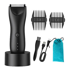 Electric Body Hair Trimmer for Men Groin Trimmer Beard Hair Clippers Mens Grooming Kit, Cordless Ceramic Blade Heads IPX6 Waterproof for Wet/Dry Use Low Sound Body Trimmer (Light-Recharge Dock)