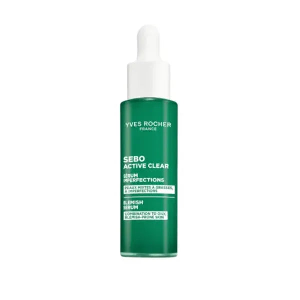 Yves Rocher Sebo Active Clear Anti-Imperfection Serum Pore-Refining Clarifying Formula Smooth Texture All Skin Types - 30 ml / 1 flOz