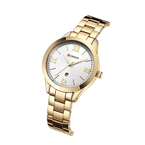 Curren 9007 Quartz Movement Round Dial Stainless Steel Strap Waterproof Women Watch - Gold, White