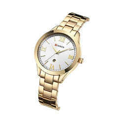 Curren 9007 Quartz Movement Round Dial Stainless Steel Strap Waterproof Women Watch - Gold, White